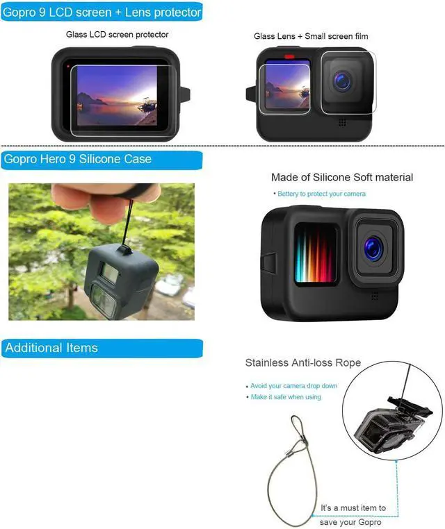 Alt view image 6 of 7 - Accessories Kit for GoPro Hero 10 / Hero 9 Black with Shockproof Small Case + Waterproof Case + Tempered Glass Screen Protector + Silicone Cover + Lens Filters + Anti-Fog Inserts Bundle