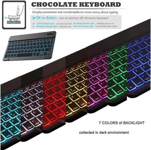Alt view image 2 of 7 - Keyboard Case for Lenovo Tab M10 HD (2nd Gen) 10.1 inch 2020 TB-X306F / TB-X306X Detachable Wireless 7 Colors Backlit Keyboard Stand Cover for Lenovo Tab M10 HD 2nd Generation 10.1" 2020