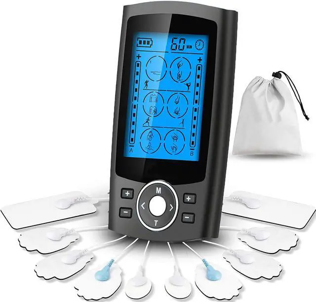 Main image of Dual Channel TENS EMS Unit 24 Modes Muscle Stimulator for Pain Relief Therapy, Electronic Pulse Massager Muscle Massager with 10 Pads, Dust-Proof Drawstring Storage Bag, Fastening Cable Ties