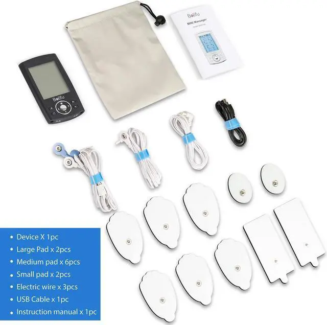 Alt view image 7 of 7 - Dual Channel TENS EMS Unit 24 Modes Muscle Stimulator for Pain Relief Therapy, Electronic Pulse Massager Muscle Massager with 10 Pads, Dust-Proof Drawstring Storage Bag, Fastening Cable Ties