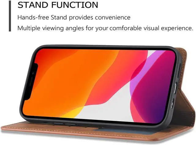 Alt view image 3 of 7 - Case for iPhone 12 Pro Max Premium PU Leather Cover TPU Bumper with Card Holder Kickstand Hidden Magnetic Adsorption Shockproof Flip Wallet Case for iPhone 12 Pro Max 6.7 inch