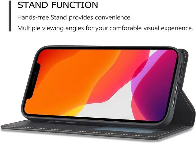 Alt view image 3 of 7 - Case for iPhone 12 Pro Max Premium PU Leather Cover TPU Bumper with Card Holder Kickstand Hidden Magnetic Adsorption Shockproof Flip Wallet Case for iPhone 12 Pro Max 6.7 inch