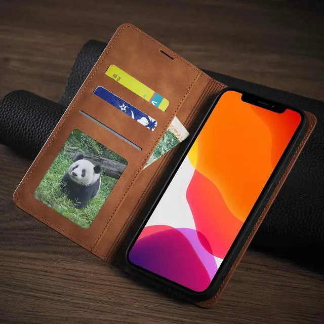 Alt view image 7 of 7 - Case for iPhone 12 Pro Max Premium PU Leather Cover TPU Bumper with Card Holder Kickstand Hidden Magnetic Adsorption Shockproof Flip Wallet Case for iPhone 12 Pro Max 6.7 inch