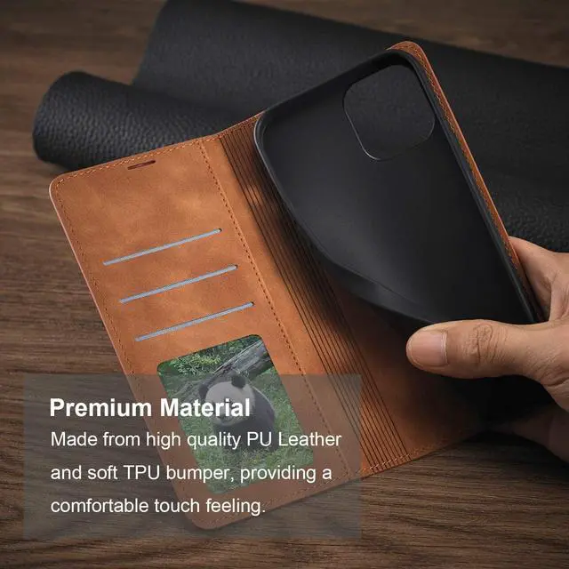 Alt view image 5 of 7 - Case for iPhone 12 Pro Max Premium PU Leather Cover TPU Bumper with Card Holder Kickstand Hidden Magnetic Adsorption Shockproof Flip Wallet Case for iPhone 12 Pro Max 6.7 inch