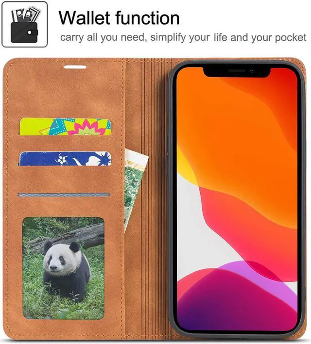Alt view image 2 of 7 - Case for iPhone 12 Pro Max Premium PU Leather Cover TPU Bumper with Card Holder Kickstand Hidden Magnetic Adsorption Shockproof Flip Wallet Case for iPhone 12 Pro Max 6.7 inch
