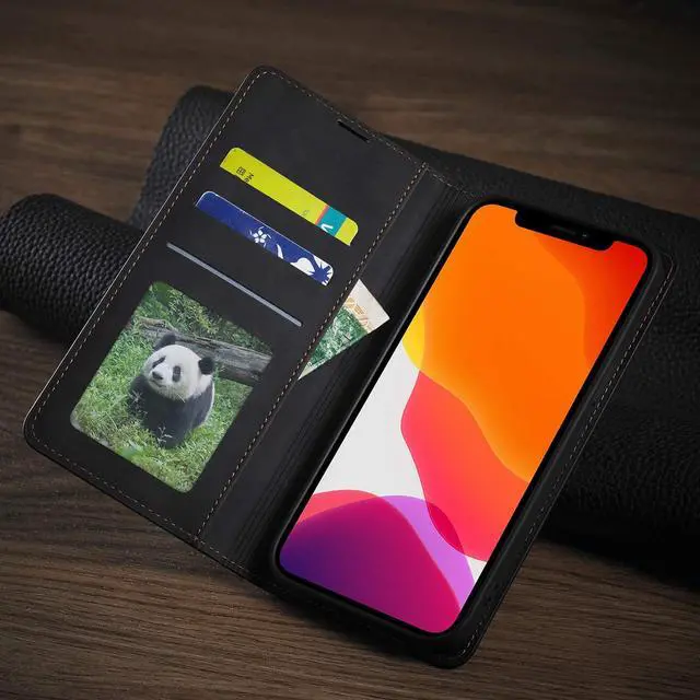 Alt view image 7 of 7 - Case for iPhone 12 Pro Max Premium PU Leather Cover TPU Bumper with Card Holder Kickstand Hidden Magnetic Adsorption Shockproof Flip Wallet Case for iPhone 12 Pro Max 6.7 inch
