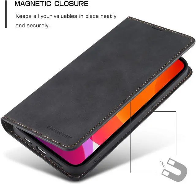 Alt view image 4 of 7 - Case for iPhone 12 Pro Max Premium PU Leather Cover TPU Bumper with Card Holder Kickstand Hidden Magnetic Adsorption Shockproof Flip Wallet Case for iPhone 12 Pro Max 6.7 inch