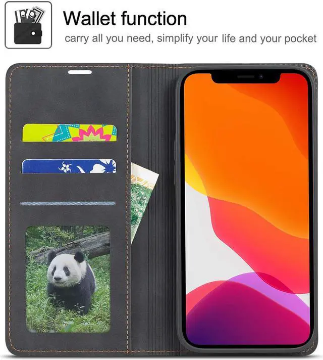 Alt view image 2 of 7 - Case for iPhone 12 Pro Max Premium PU Leather Cover TPU Bumper with Card Holder Kickstand Hidden Magnetic Adsorption Shockproof Flip Wallet Case for iPhone 12 Pro Max 6.7 inch