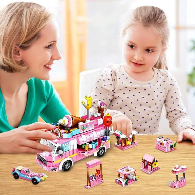 Alt view image 7 of 7 - Girls Building Blocks Toys 553 Pieces Ice Cream Truck Set Toys for Girls 25 Models Pink Building Bricks Toys STEM Toys Construction Play Set for Kids Best Gifts for Girls Age 6-12 and Up
