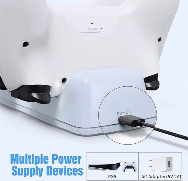 Alt view image 6 of 7 - Charger for PS5 Controller, Dual USB Controller Charger Fast Charging Station, Lightweight & Portable Charging Dock Stand Fit Sony PS5 Controller, White