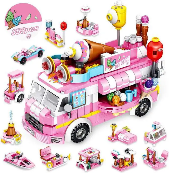 Main image of Girls Building Blocks Toys 553 Pieces Ice Cream Truck Set Toys for Girls 25 Models Pink Building Bricks Toys STEM Toys Construction Play Set for Kids Best Gifts for Girls Age 6-12 and Up