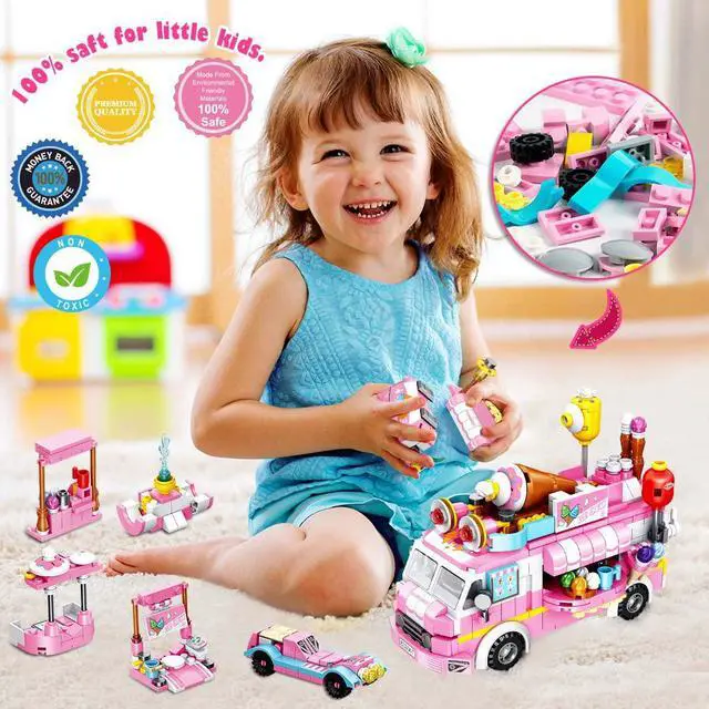 Alt view image 2 of 7 - Girls Building Blocks Toys 553 Pieces Ice Cream Truck Set Toys for Girls 25 Models Pink Building Bricks Toys STEM Toys Construction Play Set for Kids Best Gifts for Girls Age 6-12 and Up