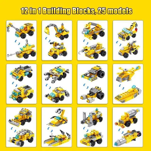 Alt view image 4 of 7 - STEM Building Toys for Kids, 566PCS Construction Truck Blocks Toys for 6 Years Old Boys, 25-in-1 Educational Building Sets, Best Festival Gifts for Boys Girls Aged 6 7 8 9 10 11 12 Yr Old