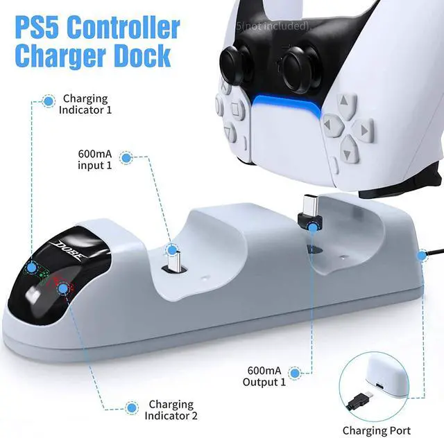 Alt view image 4 of 7 - Charger for PS5 Controller, Dual USB Controller Charger Fast Charging Station, Lightweight & Portable Charging Dock Stand Fit Sony PS5 Controller, White