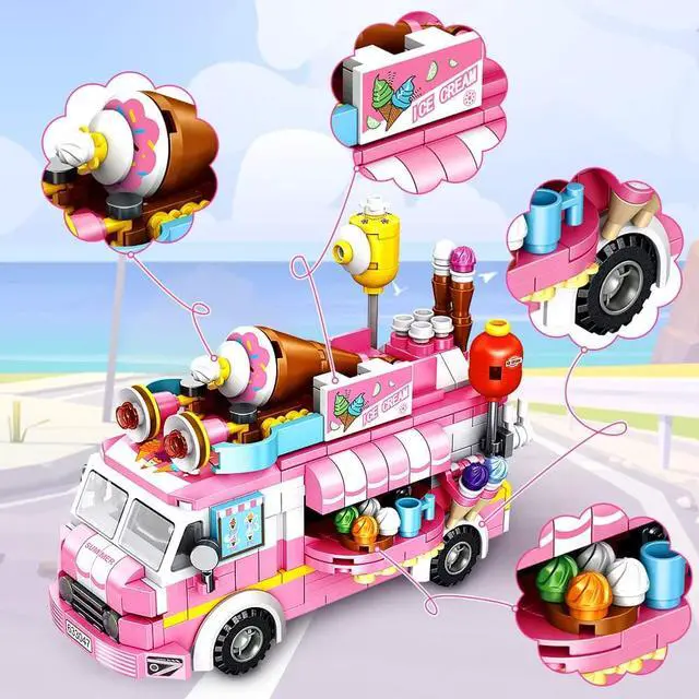 Alt view image 4 of 7 - Girls Building Blocks Toys 553 Pieces Ice Cream Truck Set Toys for Girls 25 Models Pink Building Bricks Toys STEM Toys Construction Play Set for Kids Best Gifts for Girls Age 6-12 and Up