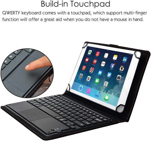 Alt view image 3 of 7 - TouchPad Keyboard case for 9" 10" 10.1" 10.5" Tablets 2-in-1 Bluetooth Wireless Keyboard with Touchpad & Leather Folio Cover