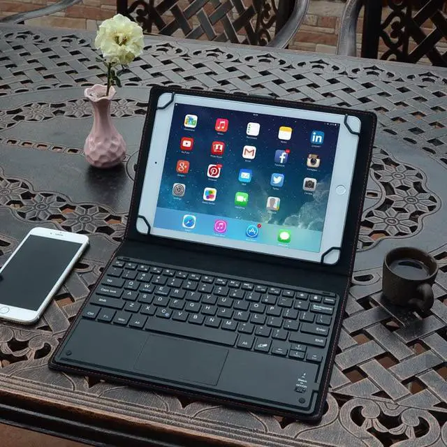 Alt view image 7 of 7 - TouchPad Keyboard case for 9" 10" 10.1" 10.5" Tablets 2-in-1 Bluetooth Wireless Keyboard with Touchpad & Leather Folio Cover