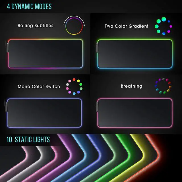 Alt view image 2 of 7 - Large RGB Gaming Mouse Pad - 14 Light Modes Extended Computer Keyboard Mat with Durable Stitched Edges and Non-Slip Rubber Base, High-Performance Mouse Pad Optimized for Gamer 31.5X11.8 inch