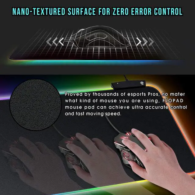 Alt view image 3 of 7 - Large RGB Gaming Mouse Pad - 14 Light Modes Extended Computer Keyboard Mat with Durable Stitched Edges and Non-Slip Rubber Base, High-Performance Mouse Pad Optimized for Gamer 31.5X11.8 inch