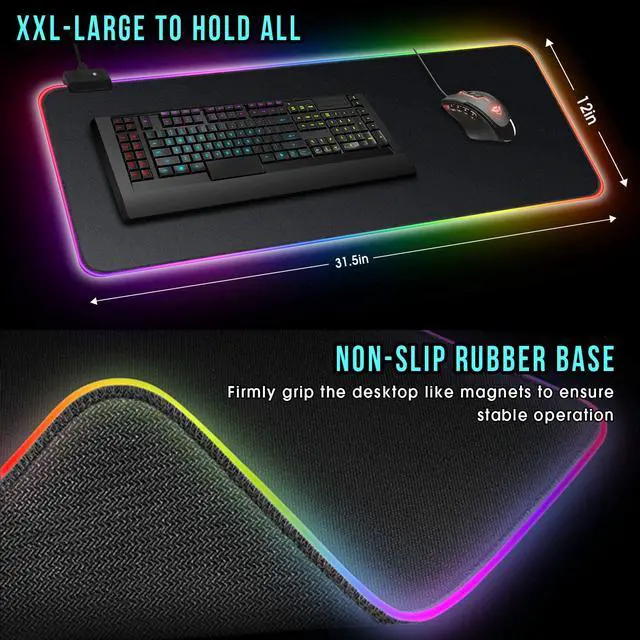 Alt view image 4 of 7 - Large RGB Gaming Mouse Pad - 14 Light Modes Extended Computer Keyboard Mat with Durable Stitched Edges and Non-Slip Rubber Base, High-Performance Mouse Pad Optimized for Gamer 31.5X11.8 inch