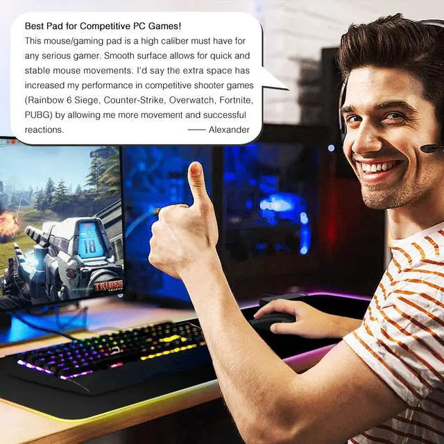 Alt view image 7 of 7 - Large RGB Gaming Mouse Pad - 14 Light Modes Extended Computer Keyboard Mat with Durable Stitched Edges and Non-Slip Rubber Base, High-Performance Mouse Pad Optimized for Gamer 31.5X11.8 inch
