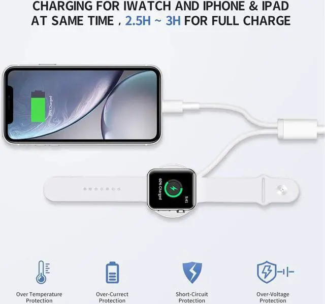 Alt view image 2 of 7 - Apple Watch Charger iPhone Charging Cable 2 in 1 Charger Wireless Portable USB Charger Cord Compatible for Apple Watch Series SE/6/5/4/3/2/1 iPhone 12/11pro/XS/XR/8/7