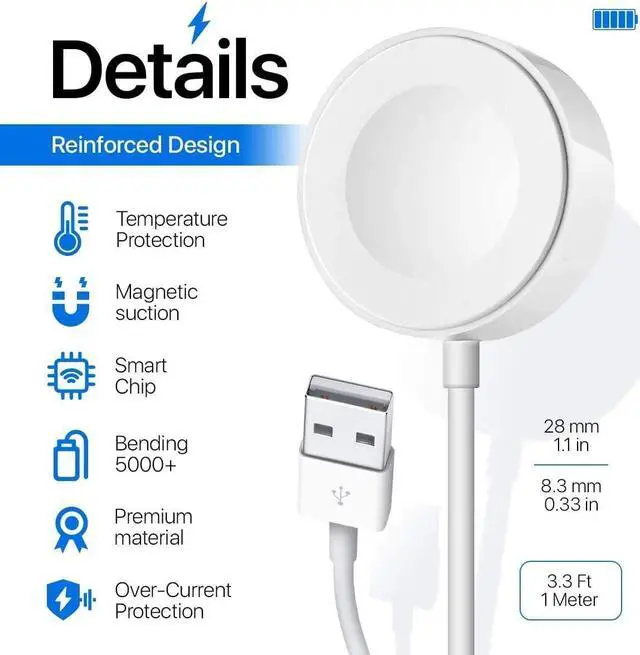 Alt view image 2 of 7 - Wireless Charger Compatible with Apple Watch Series 6 5 4 3 2 1 SE– Magnetic Charging Cable