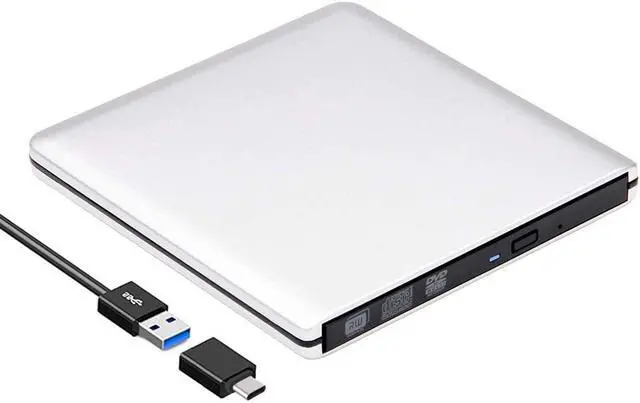 Main image of External CD DVD Drive USB 3.0 Type-C Slim Aluminum Portable DVD/CD ROM +/-RW Optical Drive Burner Writer for MacBook Pro/ Air, iMac, Windows/ Linux/ Mac Laptop Desktop, Silver