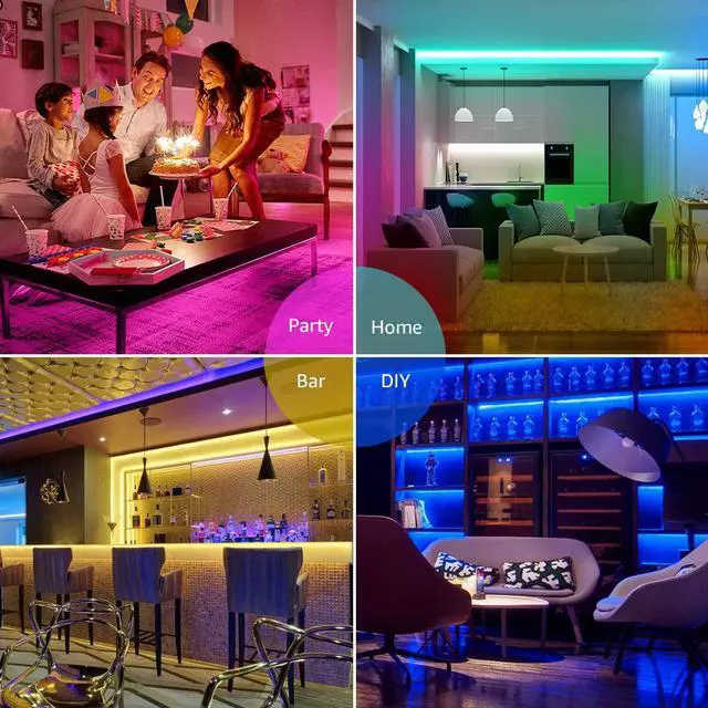Alt view image 4 of 7 - 50ft LED Strip Lights, Ultra-Long RGB 5050 LED Strips with Remote Controller and Fixing Clips, Color Changing Tape Light with 12V ETL Listed Adapter for Bedroom, Room, Kitchen, Bar