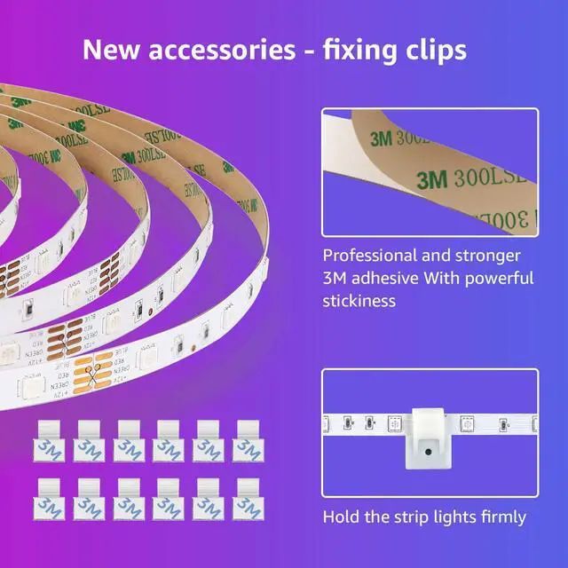 Alt view image 6 of 7 - 50ft LED Strip Lights, Ultra-Long RGB 5050 LED Strips with Remote Controller and Fixing Clips, Color Changing Tape Light with 12V ETL Listed Adapter for Bedroom, Room, Kitchen, Bar
