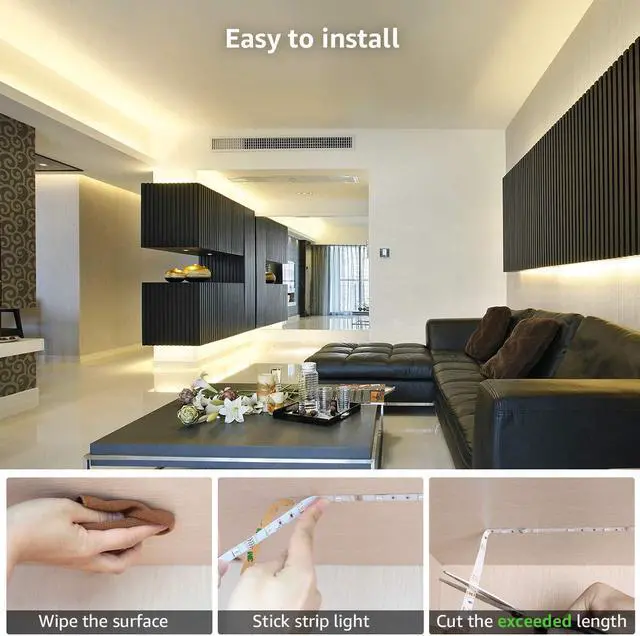 Alt view image 5 of 7 - 50ft LED Strip Lights, Ultra-Long RGB 5050 LED Strips with Remote Controller and Fixing Clips, Color Changing Tape Light with 12V ETL Listed Adapter for Bedroom, Room, Kitchen, Bar