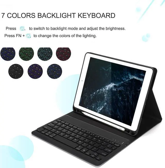 Alt view image 6 of 7 - Backlight Keyboard Case with Mouse for iPad 9.7 2018 (6th Gen) / iPad 2017 (5th Gen) / iPad Pro 9.7 / Air/Air 2, Removable Bluetooth Keyboard Mouse Combo with Protective Case