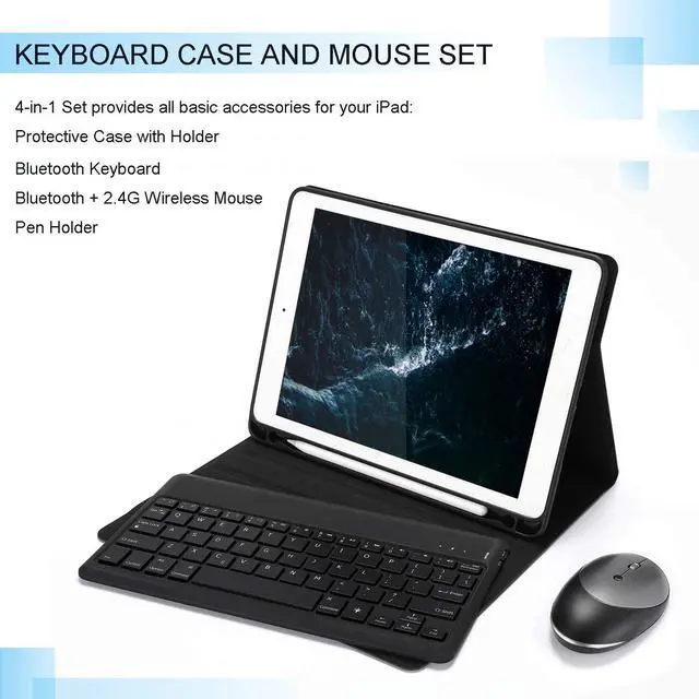 Alt view image 3 of 7 - Backlight Keyboard Case with Mouse for iPad 9.7 2018 (6th Gen) / iPad 2017 (5th Gen) / iPad Pro 9.7 / Air/Air 2, Removable Bluetooth Keyboard Mouse Combo with Protective Case