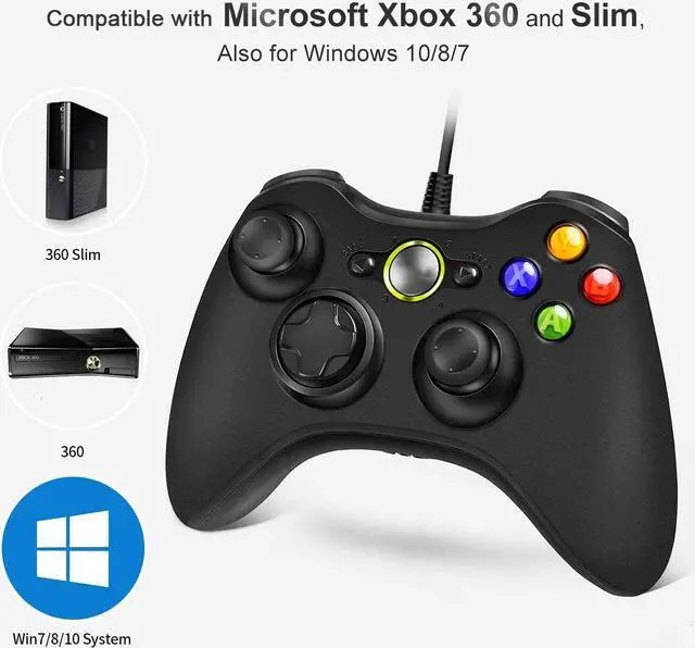 Alt view image 2 of 7 - Controller Replacement for Xbox 360 Controller, Wired Controller with Upgraded Joystick Compatible with Microsoft Xbox 360 & Slim/PC Windows 10/8/7