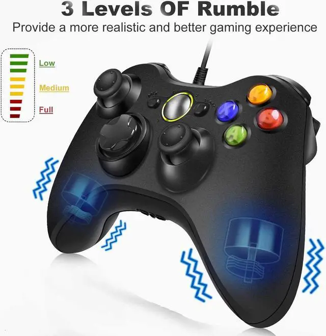 Alt view image 3 of 7 - Controller Replacement for Xbox 360 Controller, Wired Controller with Upgraded Joystick Compatible with Microsoft Xbox 360 & Slim/PC Windows 10/8/7