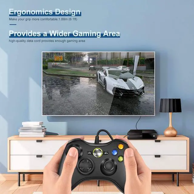 Alt view image 5 of 7 - Controller Replacement for Xbox 360 Controller, Wired Controller with Upgraded Joystick Compatible with Microsoft Xbox 360 & Slim/PC Windows 10/8/7
