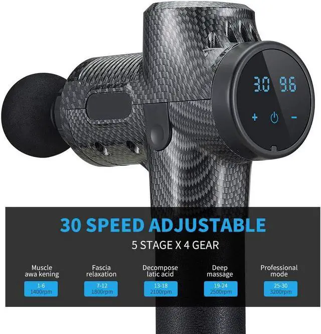 Alt view image 4 of 6 - Massage Gun, 30 speeds Muscle Massager Gun Deep Tissue LCD Screen, Purewave Massage Gun 7 Heads, Percussion Massager Handheld for Persinal, Athletes, Back, Fascia, Neck, Shoudler