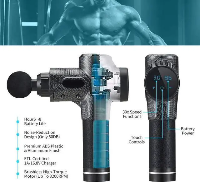 Alt view image 5 of 6 - Massage Gun, 30 speeds Muscle Massager Gun Deep Tissue LCD Screen, Purewave Massage Gun 7 Heads, Percussion Massager Handheld for Persinal, Athletes, Back, Fascia, Neck, Shoudler