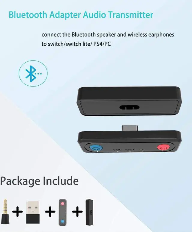 Alt view image 2 of 6 - Switch Bluetooth Adapter for PS4, PC, Nintendo Switch Lite Bluetooth Adapter, Support Dual Stream-Two Sound and Mic Speak. APTX Technology Supply Low Lag and Quality Voice for Switch Adapter