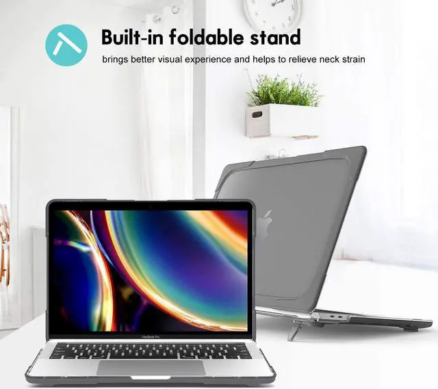 Alt view image 5 of 7 - MacBook Pro 13 Inch Case 2020 M1 A2338/ A2289/ A2251, Heavy Duty Slim Hard Shell Dual Layer Protective Cover with Fold Kickstand & Keyboard Cover for MacBook Pro New 13-inch Retina with Touch ID