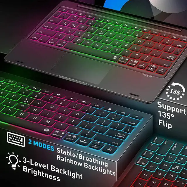 Alt view image 5 of 7 - Touchpad Keyboard Case for iPad Pro 11 inch 2018 2020 2021 / iPad Air 4 10.9 inch 2020 / iPad Air 5 10.9 2022 - Wireless Bluetooth - with Pencil Holder - Rainbow Backlight