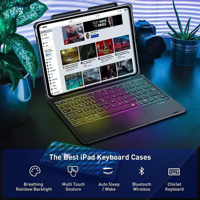 Alt view image 7 of 7 - Touchpad Keyboard Case for iPad Pro 11 inch 2018 2020 2021 / iPad Air 4 10.9 inch 2020 / iPad Air 5 10.9 2022 - Wireless Bluetooth - with Pencil Holder - Rainbow Backlight