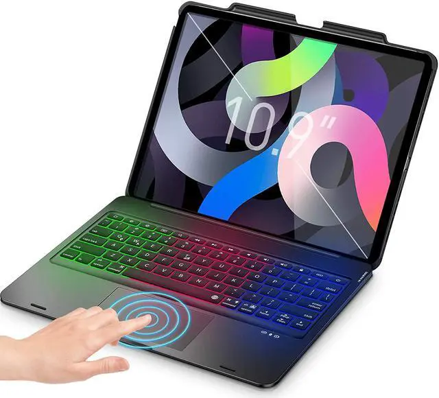 Main image of Touchpad Keyboard Case for iPad Pro 11 inch 2018 2020 2021 / iPad Air 4 10.9 inch 2020 / iPad Air 5 10.9 2022 - Wireless Bluetooth - with Pencil Holder - Rainbow Backlight
