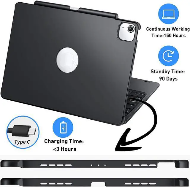 Alt view image 4 of 7 - Touchpad Keyboard Case for iPad Pro 11 inch 2018 2020 2021 / iPad Air 4 10.9 inch 2020 / iPad Air 5 10.9 2022 - Wireless Bluetooth - with Pencil Holder - Rainbow Backlight