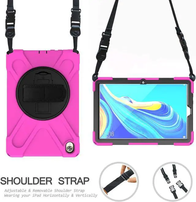 Alt view image 3 of 5 - Case for Huawei MediaPad M5 10.8 / M5 Pro 10.8, Full Body Heavy Duty Shockproof Protective Cover with Stand, Handle Hand Strap & Shoulder Strap for MediaPad M5 / M5 Pro 10.8 inch 2018