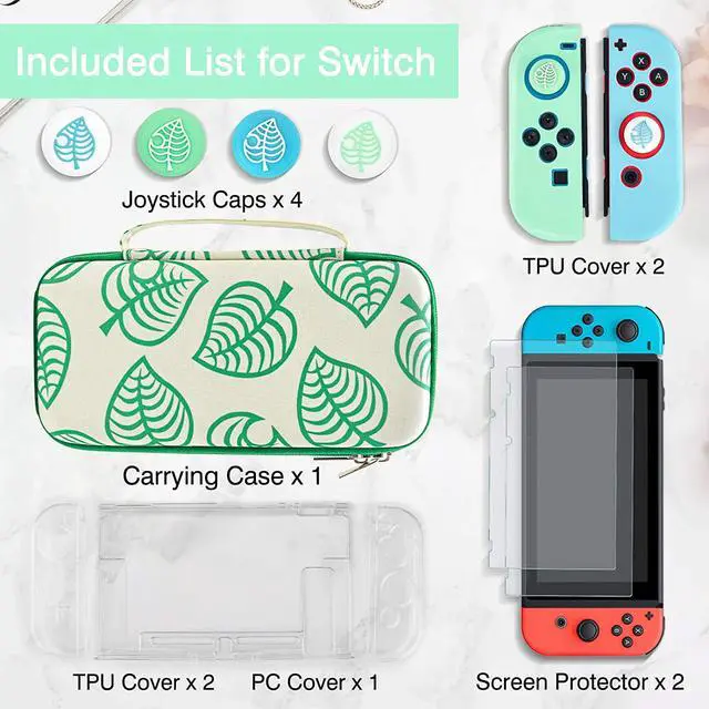 Alt view image 7 of 7 - Carrying Case Accessories Kit Compatible with Nintendo Switch, Storage Case with Hard Clear Cover, Screen Protectors, Silicone Case for Joy-Con, Adjustable Stand and Thumb Grip Caps 11 in 1