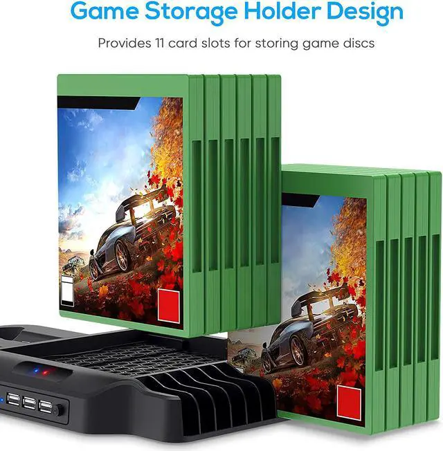 Alt view image 6 of 7 - Vertical Stand with Cooling Fan for Xbox Series X / S, Charging Station Dock with Dual Controller Charger Ports, Game Storage and Cooler System for Xbox Series X / S