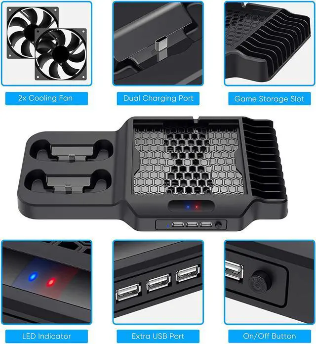 Alt view image 3 of 7 - Vertical Stand with Cooling Fan for Xbox Series X / S, Charging Station Dock with Dual Controller Charger Ports, Game Storage and Cooler System for Xbox Series X / S