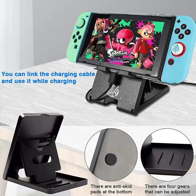 Alt view image 6 of 7 - Carrying Case Accessories Kit Compatible with Nintendo Switch, Storage Case with Hard Clear Cover, Screen Protectors, Silicone Case for Joy-Con, Adjustable Stand and Thumb Grip Caps 11 in 1