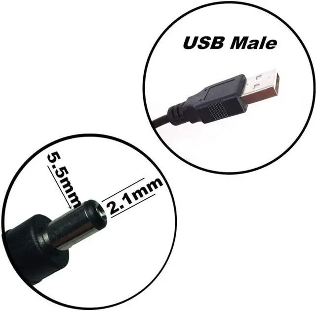 Alt view image 3 of 4 - 3 PCS 1m Extension Cable USB to DC Cable - 5V USB 2.0 Port Male to DC 5V Male 5.5mm x 2.1mm Power Cord (3.3ft)